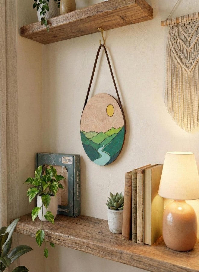 HOBBY INDIA Wooden Painting Kit Set for Kids & Adults | DIY Wall Decor Art & Craft | Round Tree Circle Coaster | Home & Office Hanging Decoration | Birthday Gift for Girls & Boys (Coastal Mountains) - Image 3